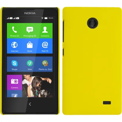Produktbild von PhoneNatic Case kompatibel mit  Nokia X / X+ - Hülle gelb gummiert Hard-case + 2 Schutzfolien