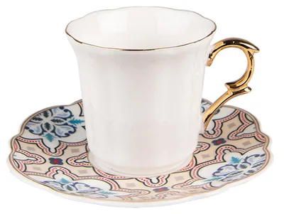 Productafbeelding van Clayre & Eef kopje met schotel, 95 ml, wit, beige, porselein