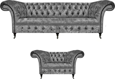 Produktbild von Chesterfield Grau Sofa Dreisitze Couch Wohnzimmer Sessel Polstermöbel