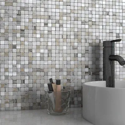 Productafbeelding van Zilveren 3D wandtegels, 10 stuks, geschikt voor badkamer en keuken