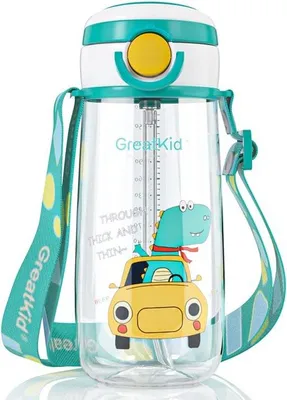 Produktbild von Famanu Trinkflasche für Kinder, 500 ml, BPA-frei, mit Strohhalm, leicht und auslaufsicher, grün