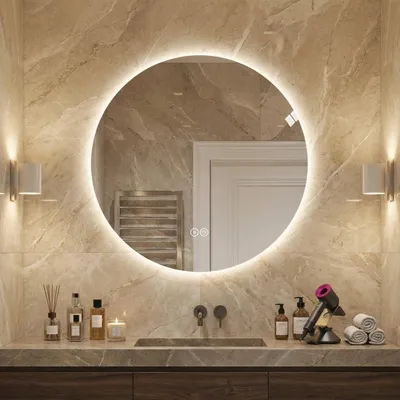Immagine prodotto di Specchio da bagno rotondo a LED da 80 cm, retroilluminato, antiappannamento, 3 tonalità di luce, dimmerabile con funzione memoria e interruttore touch, specchio da 5 mm senza rame