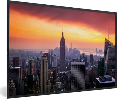 Produktbild von MuchoWow® Gerahmtes Poster Sonnenuntergang über dem Empire State Building 90x60 cm - Poster mit Schwarzem Bilderrahmen Wandposter Rahmen Foto Bilder - Fotorahmen - Foto-Plakat