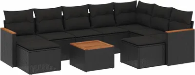 Produktbild von vidaXL 10-tlg. Garten-Sofagarnitur mit Kissen Schwarz Poly Rattan