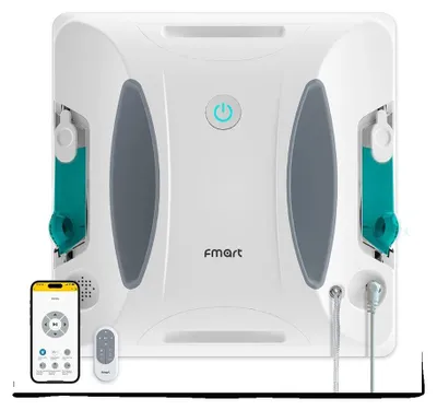 Image de Robot lave-vitres, puissance d'aspiration de 3 800 Pa, double pulvérisation d'eau par ultrasons, navigation SLAM par IA,via application, 220 V-240 V
