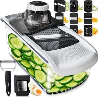 Produktbild von Gemüsehobel, 11-in-1 Mandoline Gemüsehobel, Gemüseschneider, Erfüllen Sie alle Ihre Anforderungen an das Schneiden, Weiß