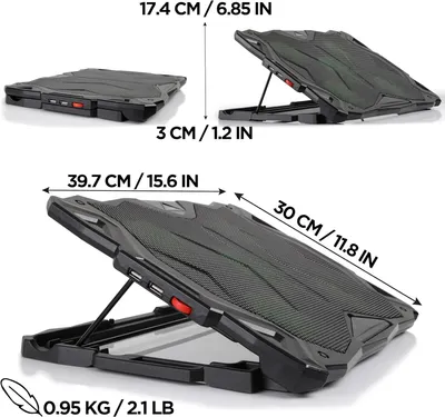 Produktbild von Duronic Laptop Kühler LC1, höhenverstellbarer Kühlständer mit leistungsstarken Lüftern für Gaming, Büro & Home Office, Gaming Design, drehbarer Schalter, rutschfeste Füße