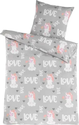 Produktbild von DreamHome Fein-Biber Bettwäsche 135x200 Mädchen, extra flauschige Bettwäsche , Einhorn Bettdecke, Kinder Bettwäsche Baumwolle, kuscheliges Bettwäsche Set in Unicorn, Designe:Einhorn-Love