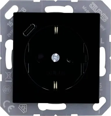 Productafbeelding van Jung SCHUKO stopcontact met USB, type A1520-18CSWM, grafietzwart, mat