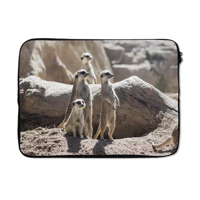 Produktbild von MuchoWow® Laptop Hülle 13 Zoll Familie - Erdmännchen - Tiere Laptoptasche - Laptophülle - Sleeve - Rundumschutz