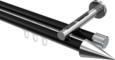 Produktbild von Interdeco Innenlaufstange / Gardinenstange mit Innenlauf Schwarz / Chrom, Typ Siteno Savio (Kegel), 20 mm Ø 2-läufig, 540 cm