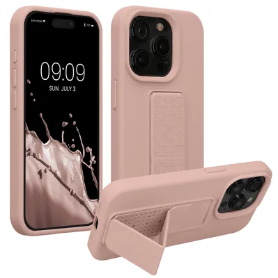 Produktbild von kwmobile Handyhülle für Apple iPhone 15 Pro Hülle - TPU Silikon Case mit Fingerhalter und Stand - Schutzhülle Cover in Altrosa