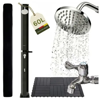 Produktbild von NovaTerra Solardusche 60L schwarz inkl. Bodenelement aus WPC Höhe: 2,18 m