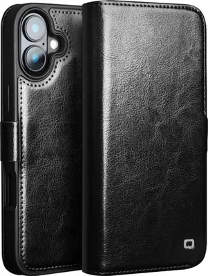 Produktbild von iPhone 16 Hülle - QIALINO Genuine Leather Klapphülle - Echtes Leder - Schwarz