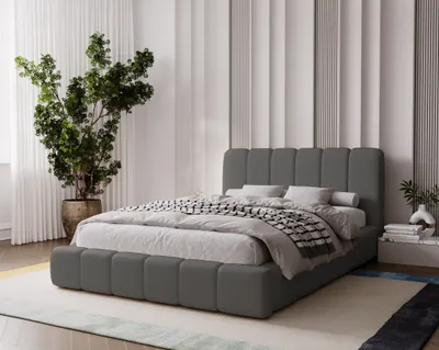 Obrázek produktu pro Čalouněná postel 140x200 Milan – manželská postel s úložným prostorem, postel s čelem – sametová látka, tmavě šedá
