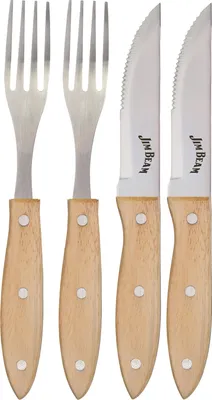 Produktbild von Jim Beam BBQ Steakmesser Gabel Edelstahl - mit Holzgriff 4er Set