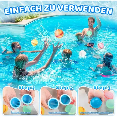 Produktbild von 16 Magnet-Silikon-Wasserbomben: Wiederverwendbar, selbstschließend, bunt, schnell befüllbar, sicher für Pool, Garten, Strand