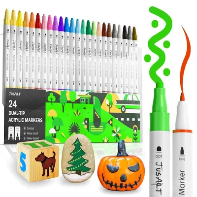 Image de Stylos à peinture acrylique, résistants à l'eau, 24 couleurs, double embout, pour pierres, verre, bois, céramique