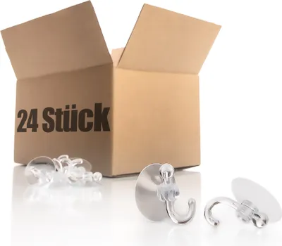 Produktbild von BigDean 24 Stück Saugnapfhalter mit Kunststoffhaken Ø 3 cm – Mehrzweckhaken für Deko wie Lichterketten oder andere Dekoration – Saugnapfhaken