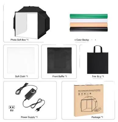 Obrázek produktu pro Sada pro fotografické studio, 480 LED diod, design omezující stíny, 40 cm, zástrčka EU