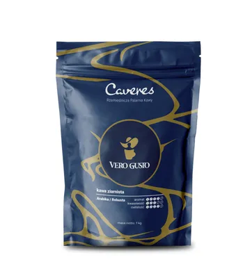 Zdjęcie produktu dla Kawa ziarnista świeżo palona Caveres Vero Gusto 1kg - 80% Arabica 20% Robusta, do ekspresu - Rzemieślnicza Palarnia Kawy Premium