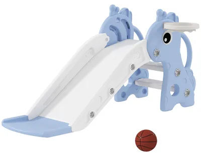 Produktbild von 3-in-1 Rutsche für Kinder, Giraffenform, Basketballkorb, Ball, Blau