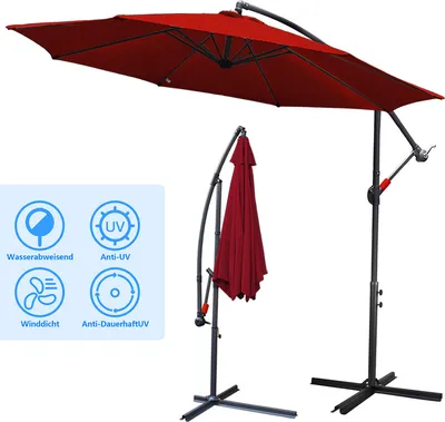 Obrázok produktu pre SWANEW slnečník červený Ø350cm semafor záhradný slnečník Market Umbrella Crank Balcony Alu Tiltable