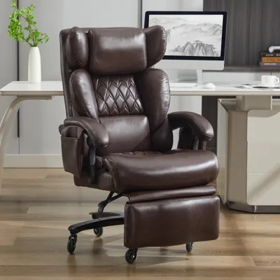 Produktbild von XXL Ergonomischer Bürostuhl mit Massage, Heizung, Kunstleder, Fußstütze, 150kg, Braun