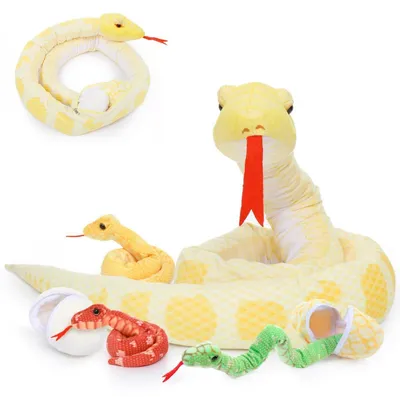 Produktbild von Riesen Plüsch-Schlange XXL 200cm Gelb mit 3 Babys Kuscheltier Einschlafhilfe Deko Geschenk