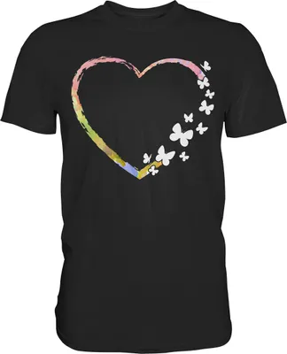 Produktbild von Buntes Herz Schmetterlinge T-Shirt – Black / L