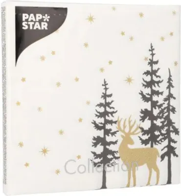 Produktbild von 20 Servietten Golden Deer - Goldener Hirsch an Bäume 33x33cm
