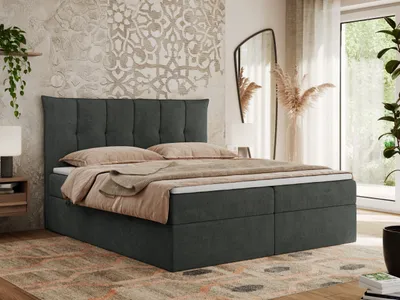 Produktbild von MKS MEBLE Boxspringbett 180x200 mit Bettkasten und Matratze H3, Polsterbett 180x200 mit Bettkasten, Bett 180x200 mit Stauraum und Topper - Premium-10 - Dunkelgrau Struktur