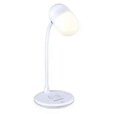 Imagen del producto de Lámpara de escritorio LED Grundig 3 en 1: Cargador inalámbrico para teléfono con tecnología Qi, altavoz Bluetooth, luz de lectura, color blanco