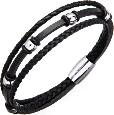 Produktbild von SILBERKETTEN STORE Lederarmband 0625_1 - 3reihig, schwarz - 23cm