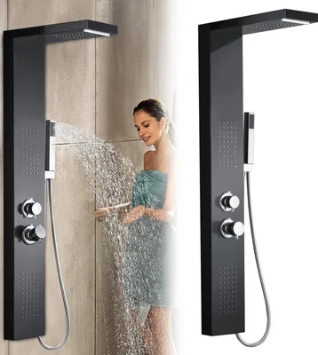 Obrázok produktu pre Sprchové panely 4 v 1 Sprchový systém Multifunkčná sprcha Rain Shower Set 304 Sprchová súprava z nehrdzavejúcej ocele s ručnou sprchou Masážna sprcha Vodopádová sprcha Čierna CEEDIR
