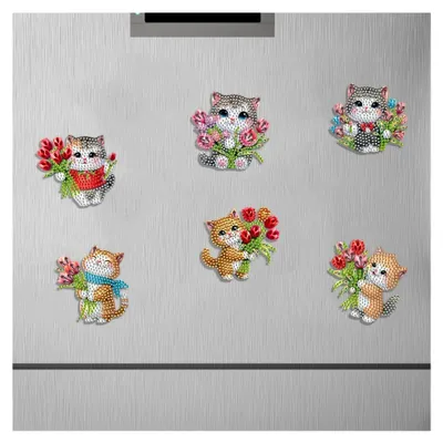 Produktbild von 6er-Set Katzen-Rosen-Magnete für den Kühlschrank