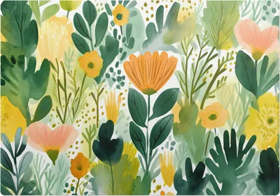Produktbild von Blumenwiese In Aquarell – Bodenschutzmatte – Rutschfest – Schutzmatte für Büro – Vinylmatte – Stuhlunterlage  – 100 x 100 cm