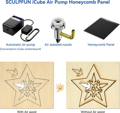Produktbild von SCULPFUN iCube Laserový gravírovací stroj Honeycomb Pracovní stůl pro ochranu stolního počítače Laserové řezání 15L/Min Vzduchové čerpadlo Nízká hlučnost Nízké vibrace