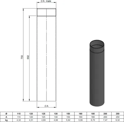 Produktbild von Ø 180 mm Ofenrohr 75 cm - schwarz