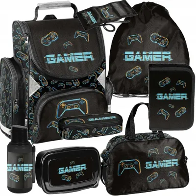 Produktbild von Mega Schulset XXL – GAMER 8-teiliges Schulranzen-Set Für Jungen & Mädchen Klasse 1–4