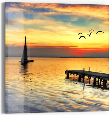 Produktbild von DEQORI Glasbild Echtglas 30x30 cm 'Abendidylle am See' Wandbild Bild modern Deko