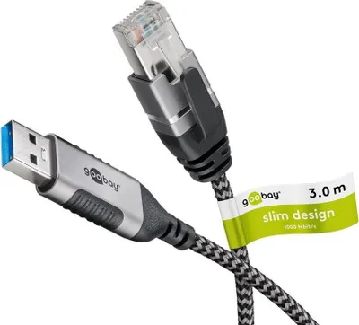 Zdjęcie produktu dla Goobay 74396, USB 3.0 type A, RJ45, 3 m, Czarny, Srebrny
