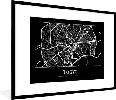 Produktbild von MuchoWow® Gerahmtes Poster Karte - Tokio - Stadtplan - Karte 80x60 cm - Poster mit Schwarzem Bilderrahmen Wandposter Rahmen Foto Bilder - Schlafzimmer-Dekorationen - Fotoposter