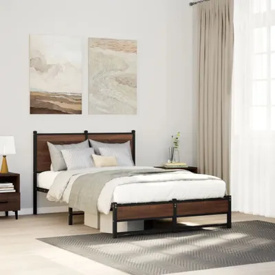 Produktbild von Möbel Klassische Betten - Braun - CLORIS Metallbett ohne Matratze Braun Eichen-Optik 120x200 cm,25.9 Kg - 525103