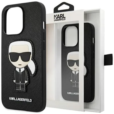 A Karl Lagerfeld iPhone case is displayed in its packaging.