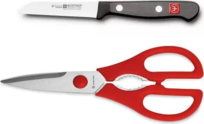 Produktbild von Wüsthof Gourmet - Gemüsemesser und rote Schere im Set