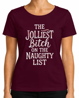 Obrázok produktu pre The Jolliest Bitch on the Naughty List Weihnachten frech lustig Damen T-Shirt, Burgundy, S