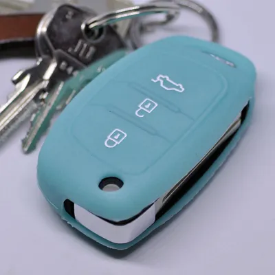 Produktbild von Auto Schlüssel Hülle Silikon Schutz Cover Fluoreszierend Blau kompatibel mit Hyundai i10 i20 i40 ix25 ix35 Tucson Accent Ioniq Sonata Tucson Santa Fe 3 Tasten Klappschlüssel