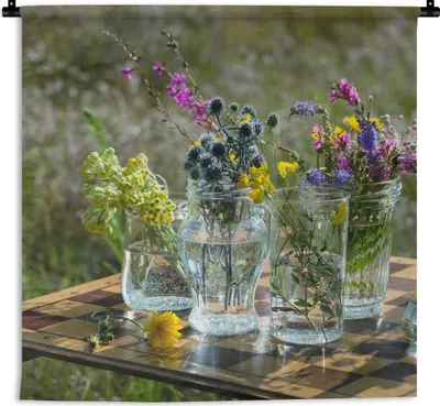 Produktbild von MuchoWow® Wandteppich Wandbehang Vase - Blumen - Farben 90x90 cm Tapisserie Dekoration Wandtuch - Wandaufhänger