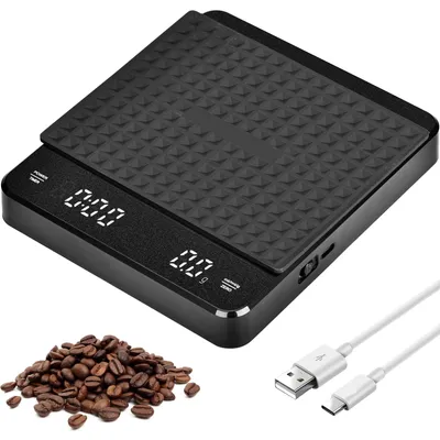 Kaffeewaage mit Timer, 0,1 g genau, 3 kg Kapazität, USB-C, schwarz